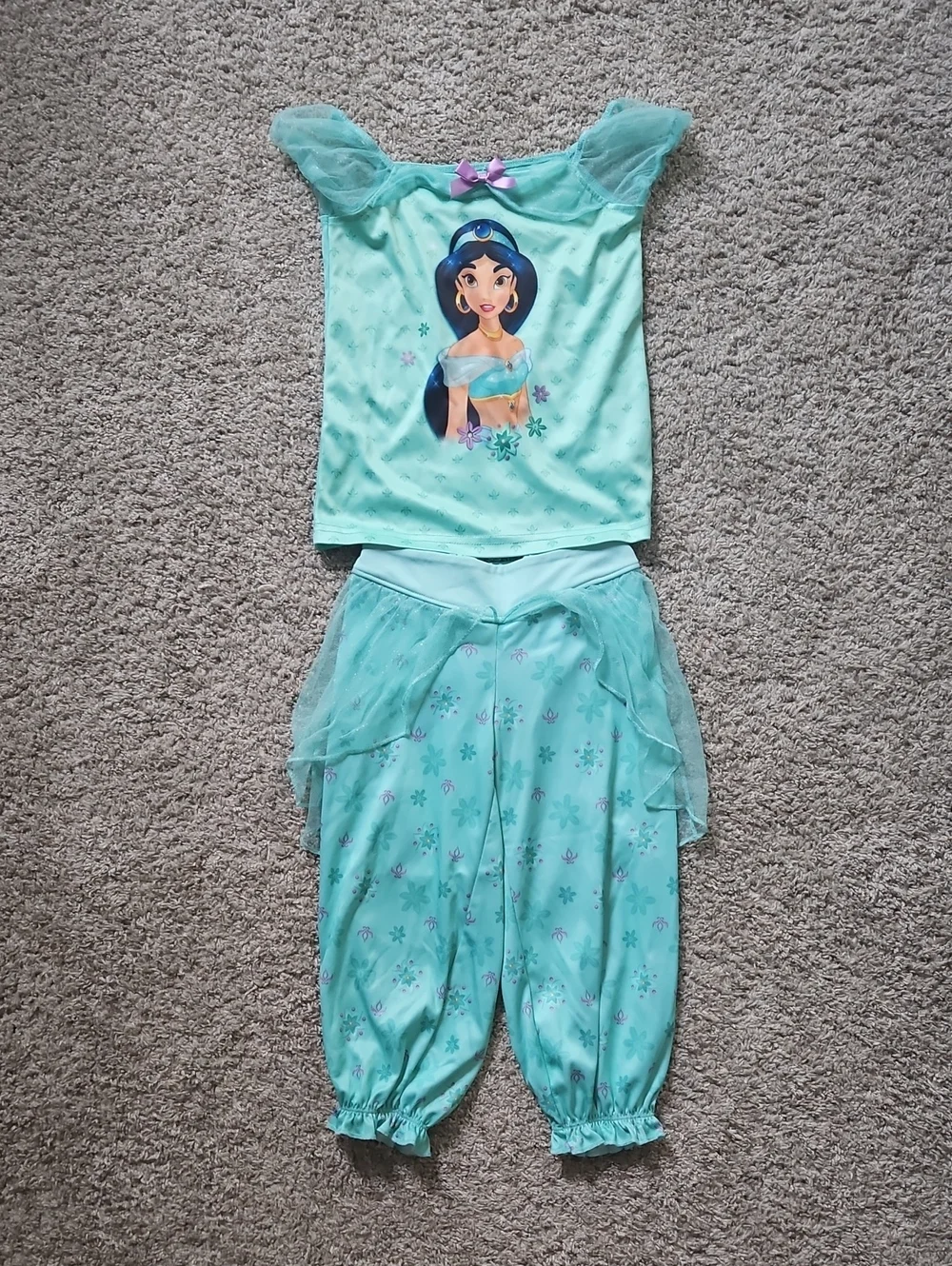 Disney Girls Teal Jasmine Pajama Set with Tulle Accents